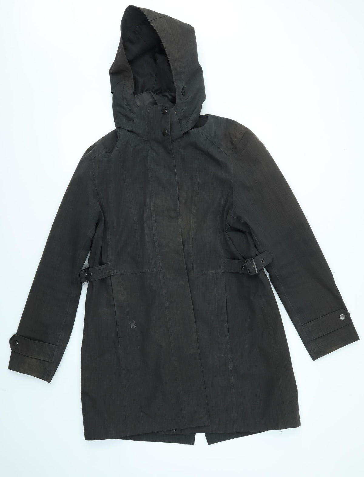 Additional front view of Kirkland women’s grey overcoat coat, size L