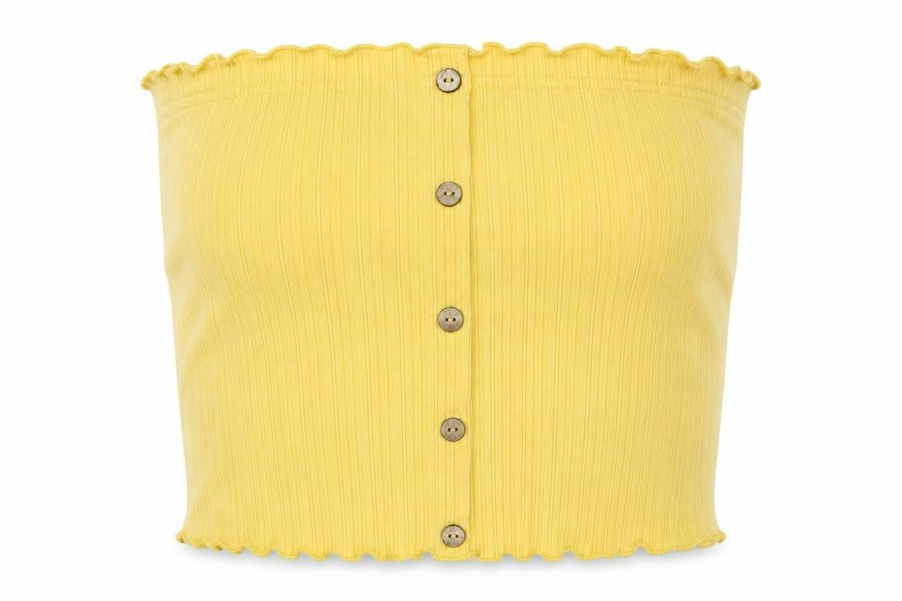 Front view of New Look women’s yellow cropped blouse, size S