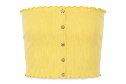 Front view of New Look women’s yellow cropped blouse, size S