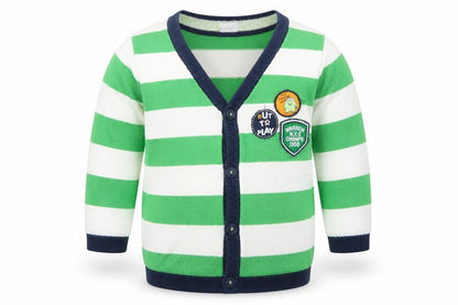 Front view of H&M Baby Multicoloured Striped Cardigan Jumper, size 9-12, Months