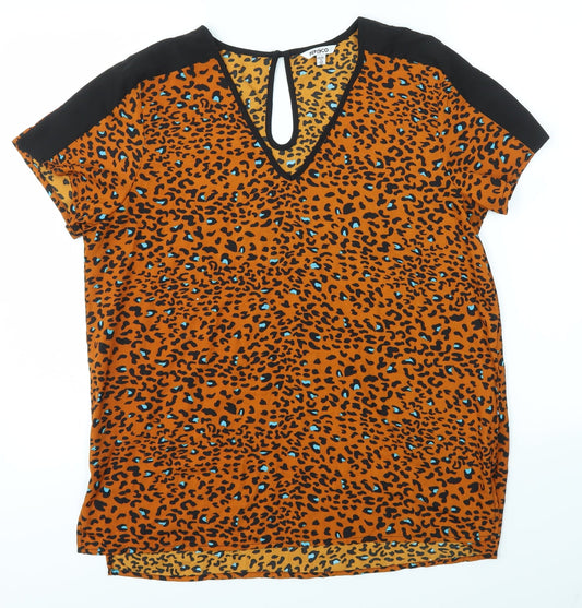 PEP & CO Womens Orange Animal Print  Basic Blouse Size 14