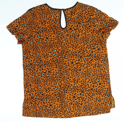 PEP & CO Womens Orange Animal Print  Basic Blouse Size 14