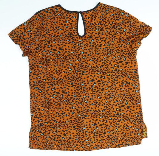 PEP & CO Womens Orange Animal Print  Basic Blouse Size 14