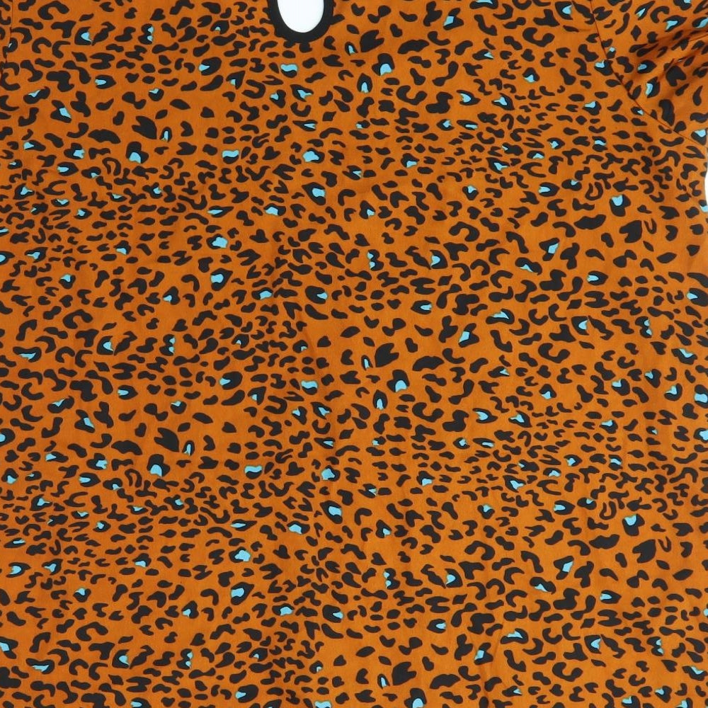 PEP & CO Womens Orange Animal Print  Basic Blouse Size 14