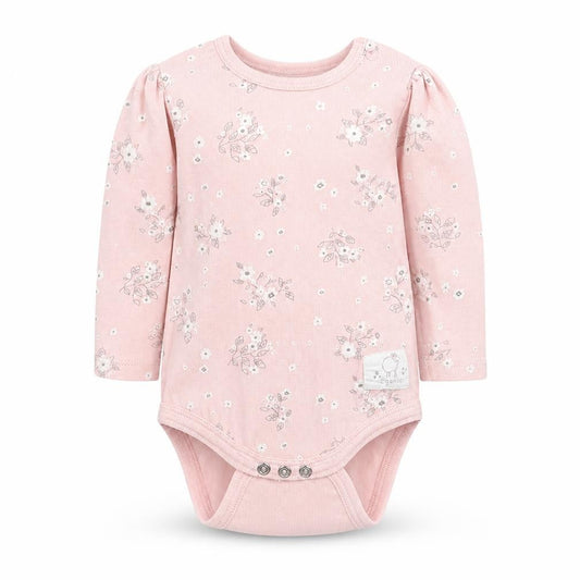 Front view of So Cute girls’ pink floral babygrow one-piece, size 3-6, months