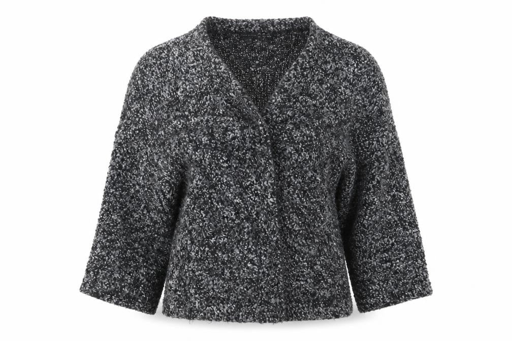 Front view of Atmosphere women’s black knit cardigan jumper, size UK 10