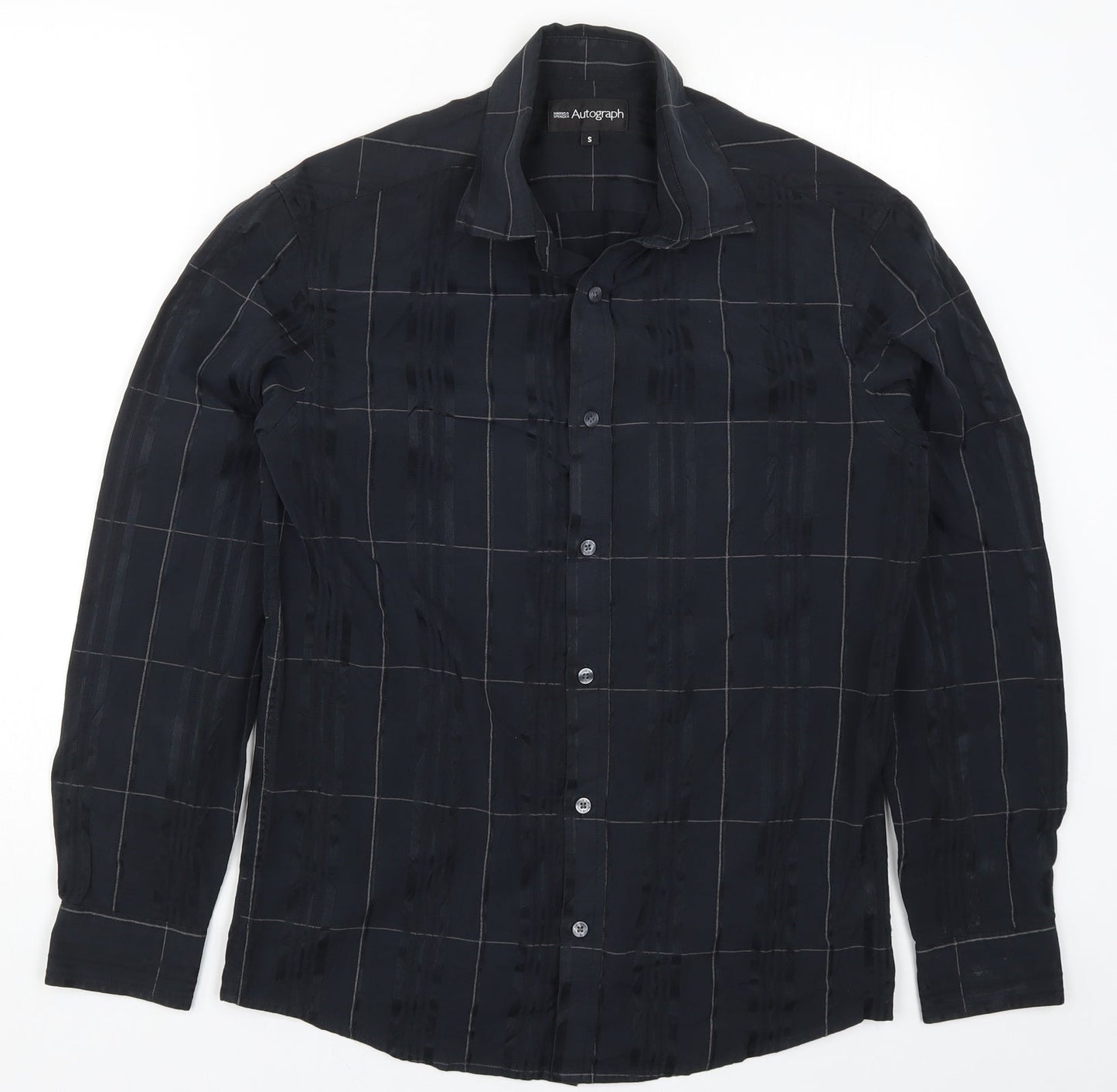 Mens UK Size S Marks and Spencer Black  Button-Up Long Sleeve Casual Shirt