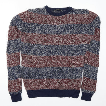 Cedar Wood State Mens Blue Striped Knit Pullover Jumper Size S  - Red