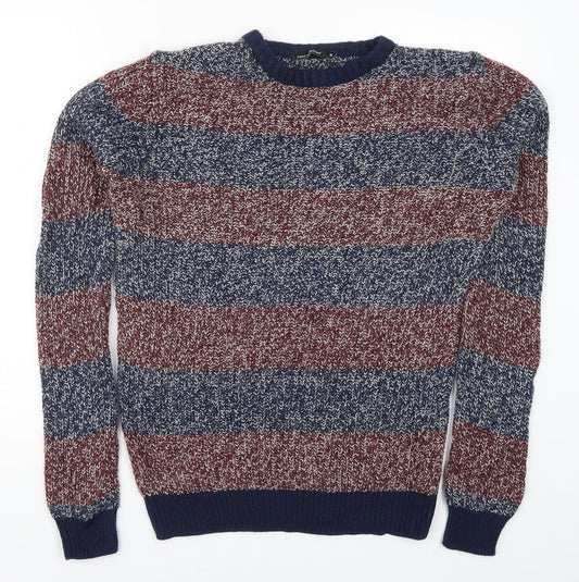 Cedar Wood State Mens Blue Striped Knit Pullover Jumper Size S  - Red