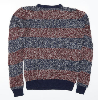 Cedar Wood State Mens Blue Striped Knit Pullover Jumper Size S  - Red