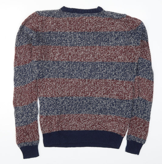 Cedar Wood State Mens Blue Striped Knit Pullover Jumper Size S  - Red