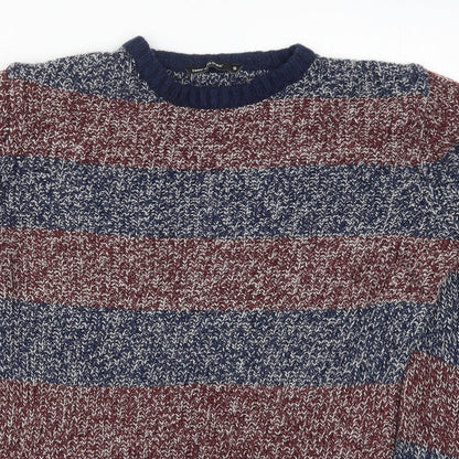 Cedar Wood State Mens Blue Striped Knit Pullover Jumper Size S  - Red