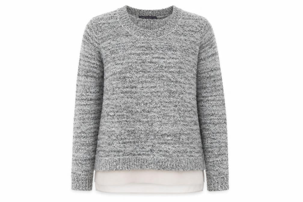 Front view of Marks & Spencer women’s grey knit jumper, size UK 12