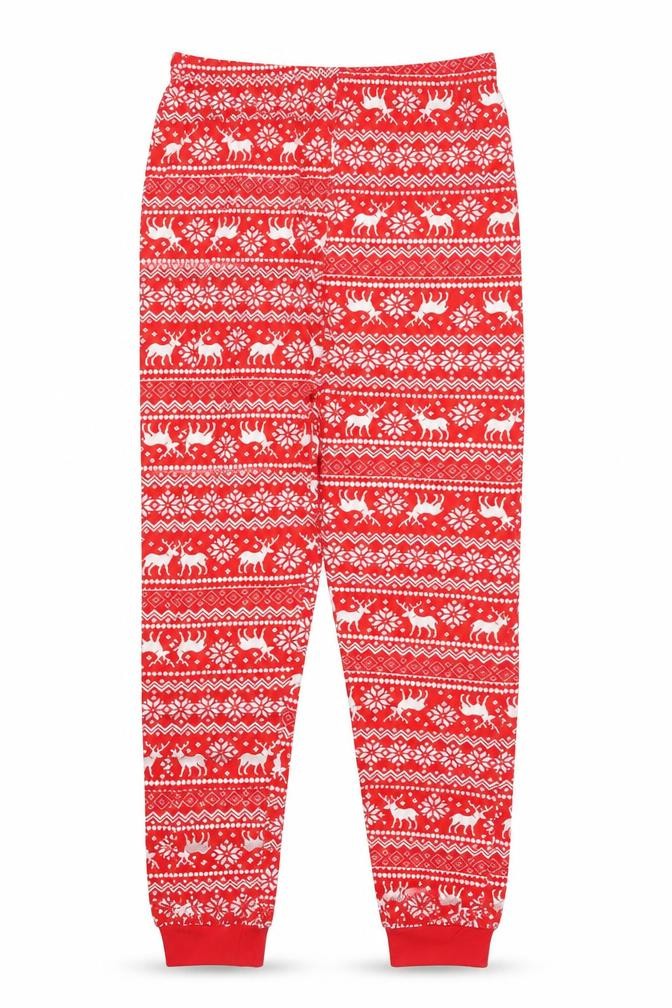 Front view of Pep&Co girls’ red fair isle jegging trousers, size 10-11, years - seasonal christmas festive holiday