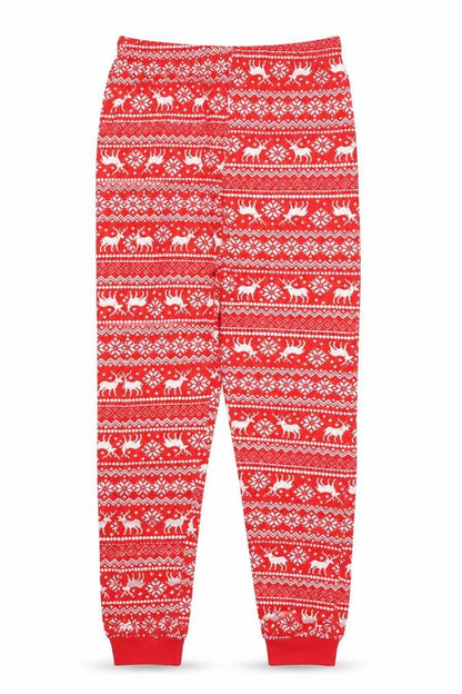 Front view of Pep&Co girls’ red fair isle jegging trousers, size 10-11, years - seasonal christmas festive holiday