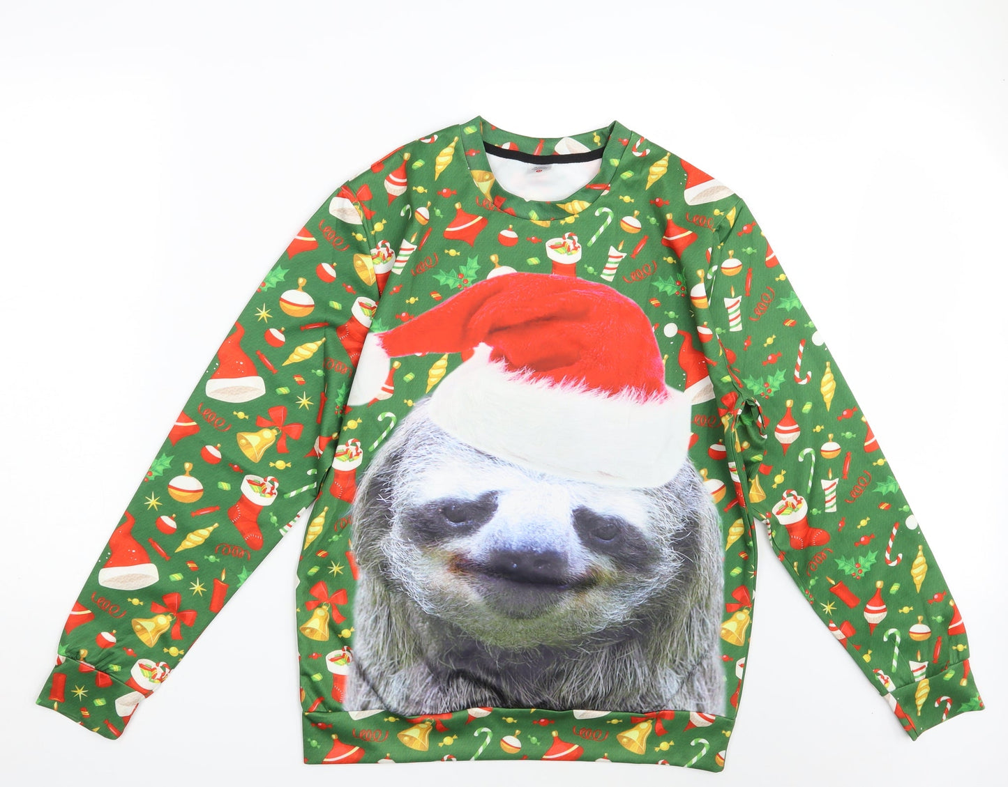 Pre-shrunk Mens Green Floral  Pullover Sweatshirt Size M  - Seasonal Christmas Festive Holiday