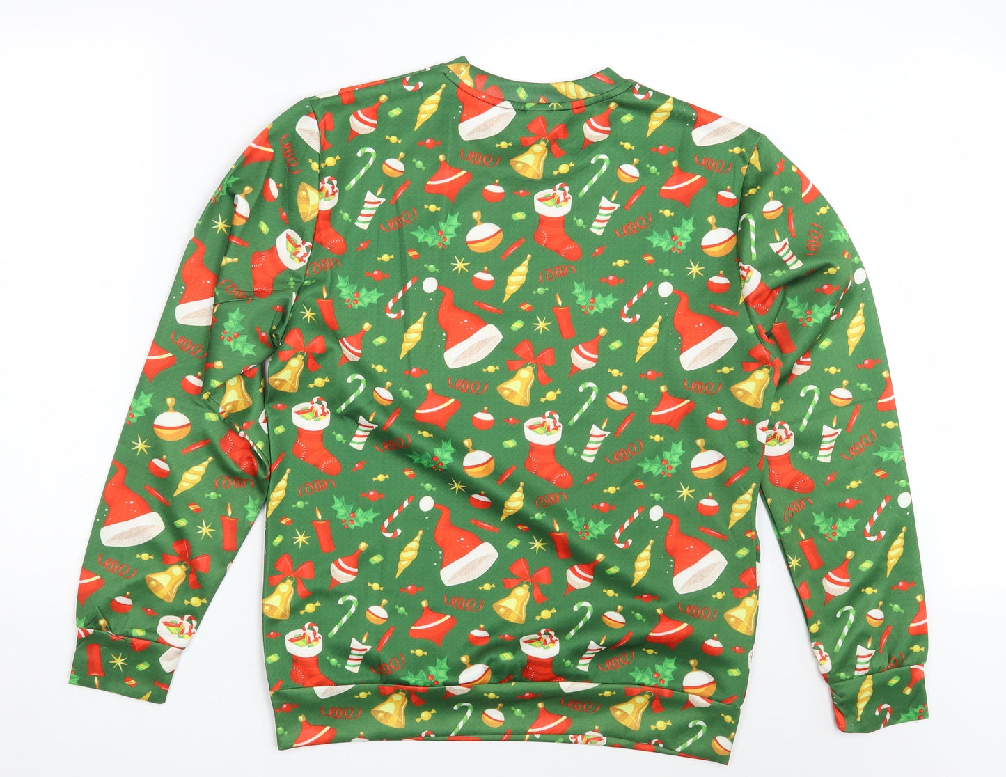 Pre-shrunk Mens Green Floral  Pullover Sweatshirt Size M  - Seasonal Christmas Festive Holiday