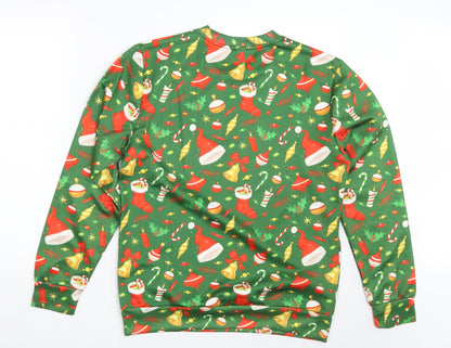 Pre-shrunk Mens Green Floral  Pullover Sweatshirt Size M  - Seasonal Christmas Festive Holiday