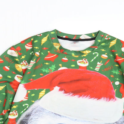 Pre-shrunk Mens Green Floral  Pullover Sweatshirt Size M  - Seasonal Christmas Festive Holiday