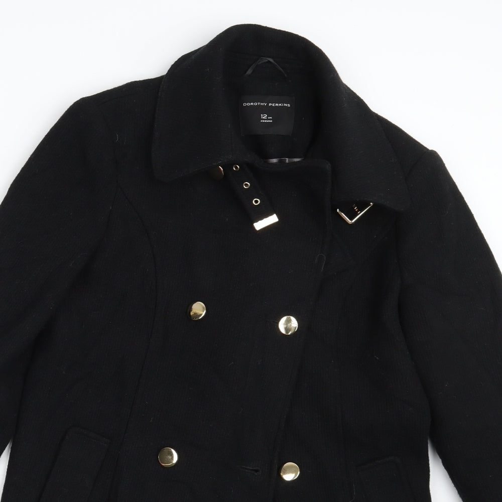 Womens UK Size 12 Dorothy Perkins Black Overcoat