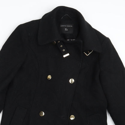 Womens UK Size 12 Dorothy Perkins Black Overcoat