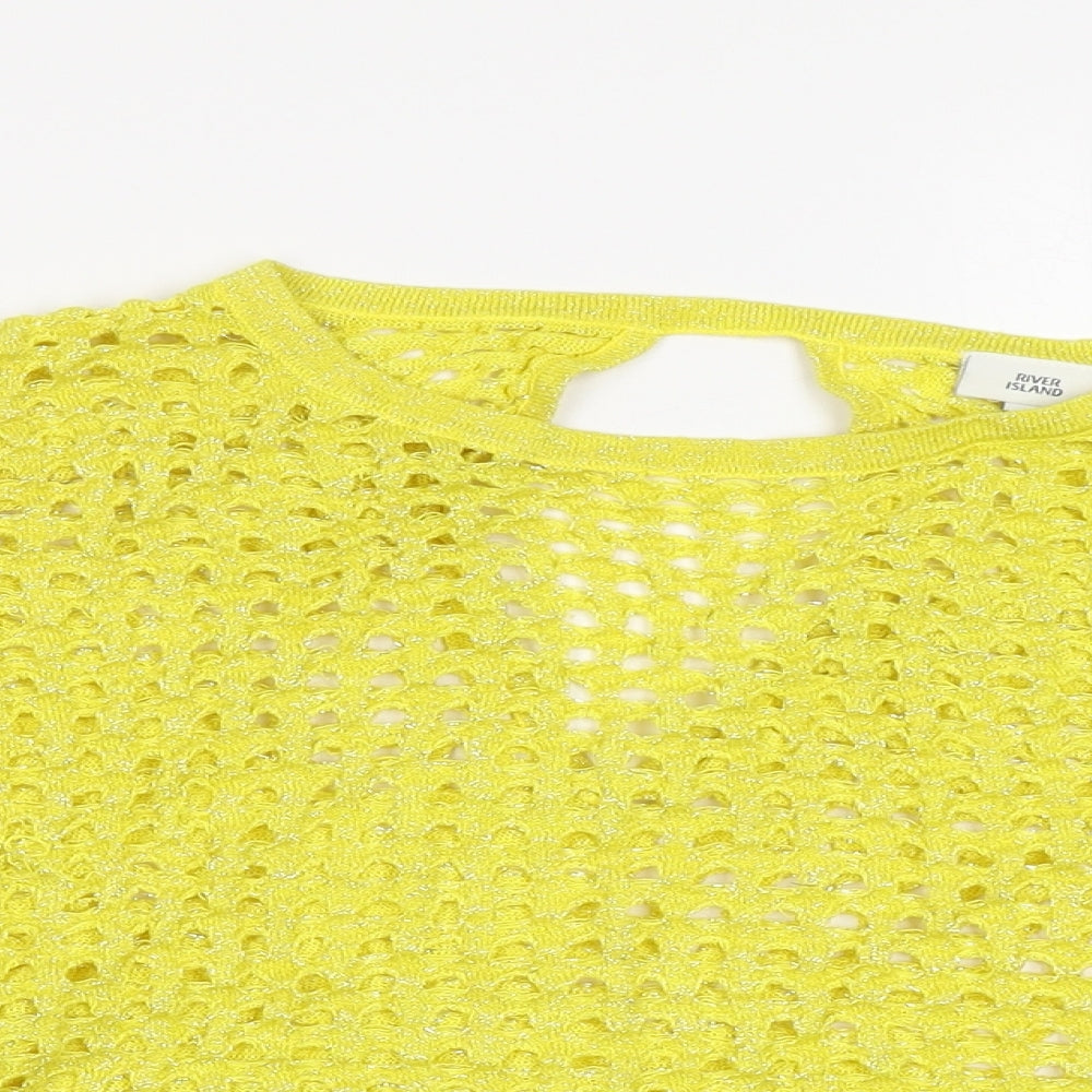 Womens UK Size M River Island Yellow Cropped T-Shirt