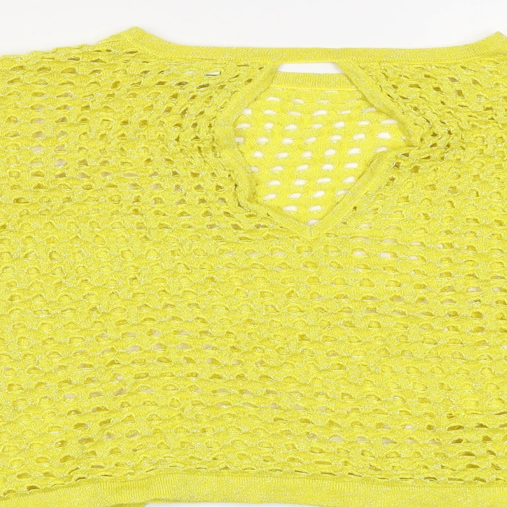 Womens UK Size M River Island Yellow Cropped T-Shirt