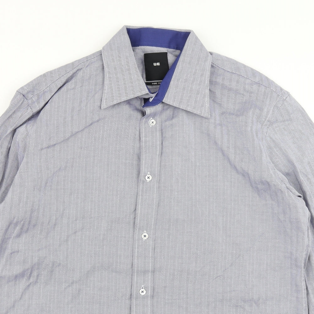 WE Mens Blue Herringbone   Button-Up Size S