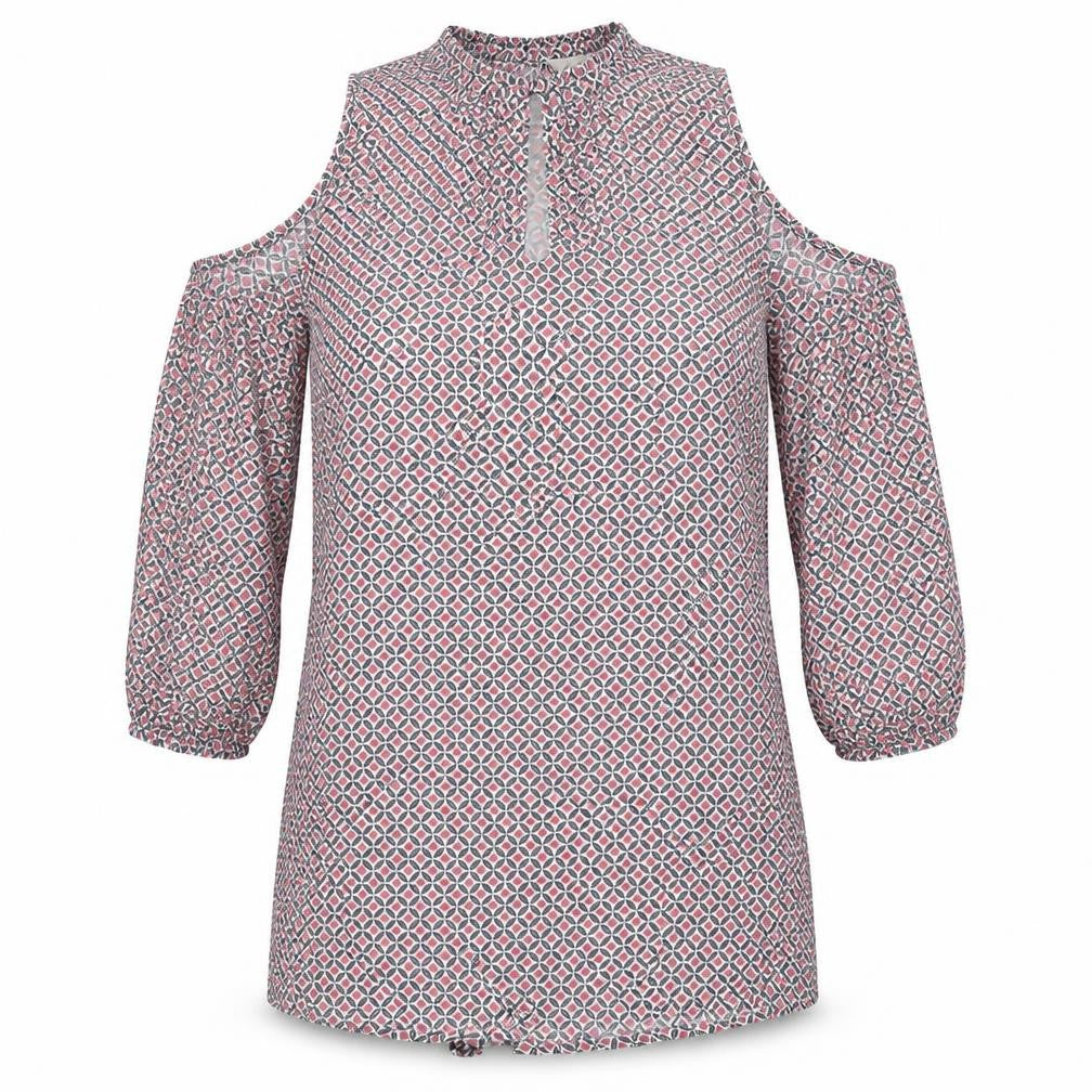 Staring at Stars Womens Pink Argyle/Diamond  Basic Blouse Size S  - Cold Shoulder