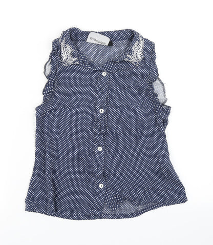 MINKPINK Womens Blue Polka Dot  Basic Blouse Size XS