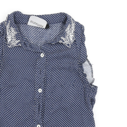 MINKPINK Womens Blue Polka Dot  Basic Blouse Size XS