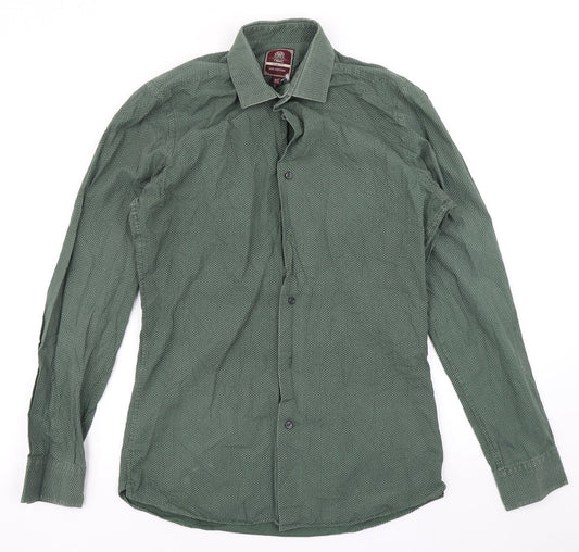 Mens UK Size 14.5 NEXT Green  Button-Up Long Sleeve Casual Shirt