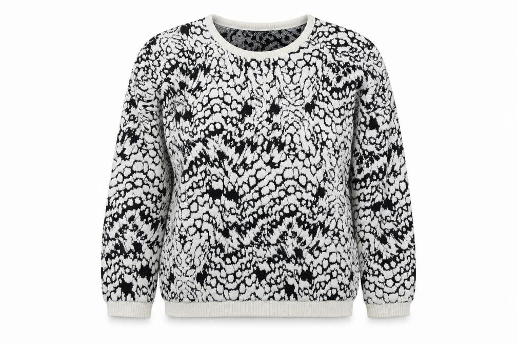 Front view of French Connection women’s black polka dot pullover sweatshirt, size S