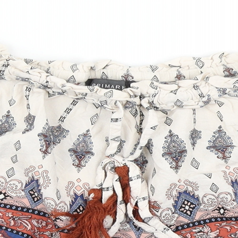 Primark Womens White Argyle/Diamond  Hot Pants Shorts Size 8