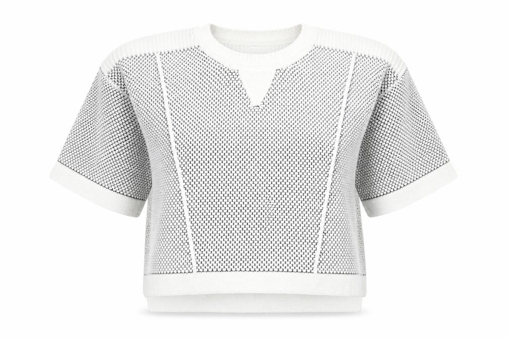 Front view of Marks & Spencer women’s white polka dot knit jumper, size UK 14, - cropped