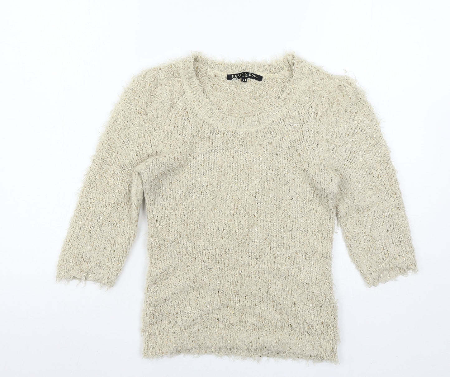 Heart &  Soul Womens Beige  Knit Pullover Jumper Size 14