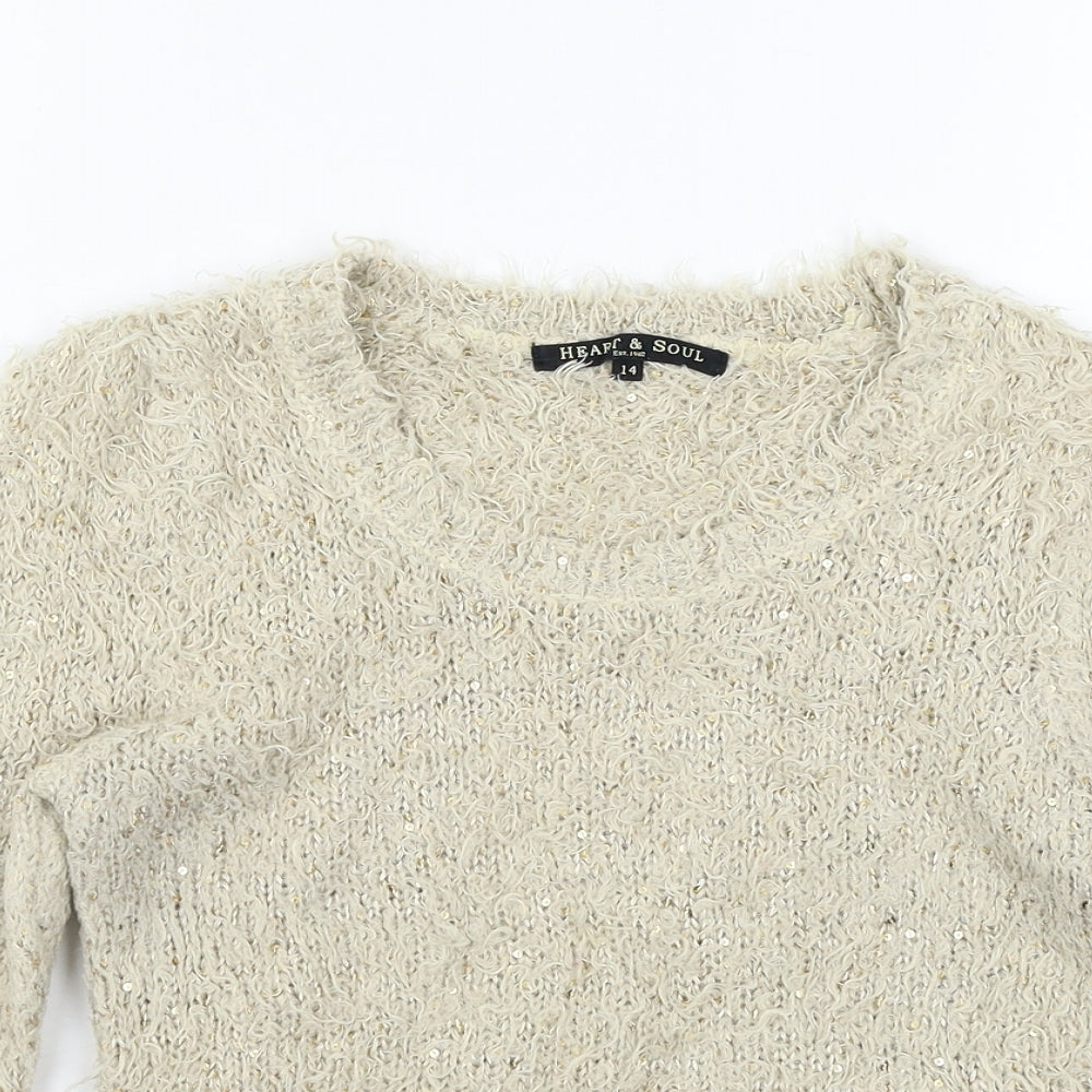 Heart &  Soul Womens Beige  Knit Pullover Jumper Size 14