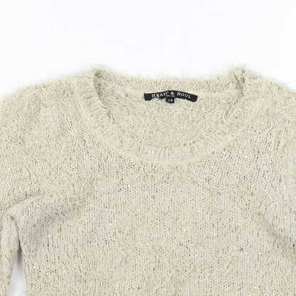 Heart &  Soul Womens Beige  Knit Pullover Jumper Size 14