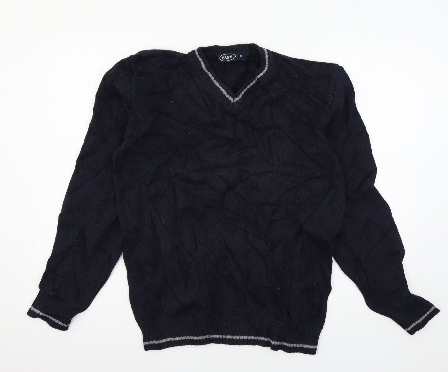 Easy Mens Blue  Knit Pullover Jumper Size M