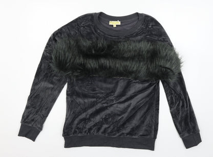 Emma & Ashley Womens Grey  Velour Pullover Sweatshirt Size L  - Faux Fur