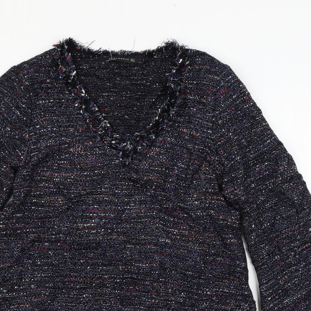 Womens UK Size L Zara Blue Basic T-Shirt