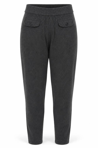 Front view of Tu women’s grey striped jersey trousers, size UK 10, 28-inch leg