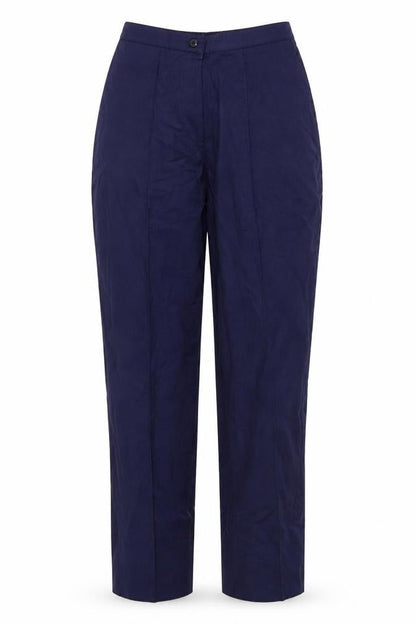 Front view of Dencowear women’s blue trousers, size UK 14, 33-inch leg