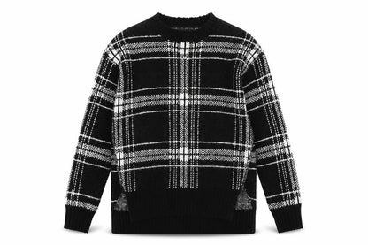 Front view of Marks & Spencer women’s blue check knit jumper, size S