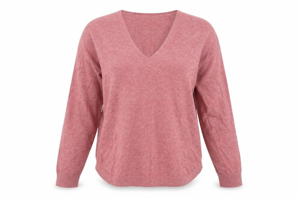 Front view of Only Carmakoma women’s pink knit jumper, size UK 14