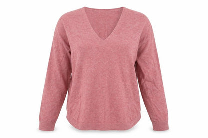 Front view of Only Carmakoma women’s pink knit jumper, size UK 14