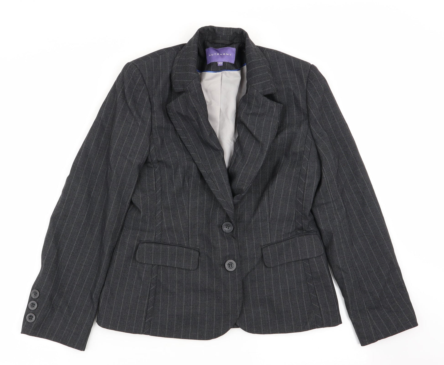 Autonomy Womens Grey Striped  Jacket Blazer Size 10