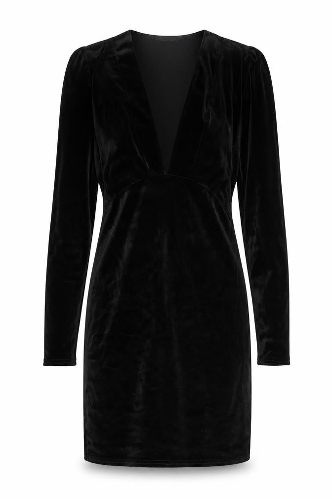 Front view of Boohoo women’s black fit & flare, size UK 10