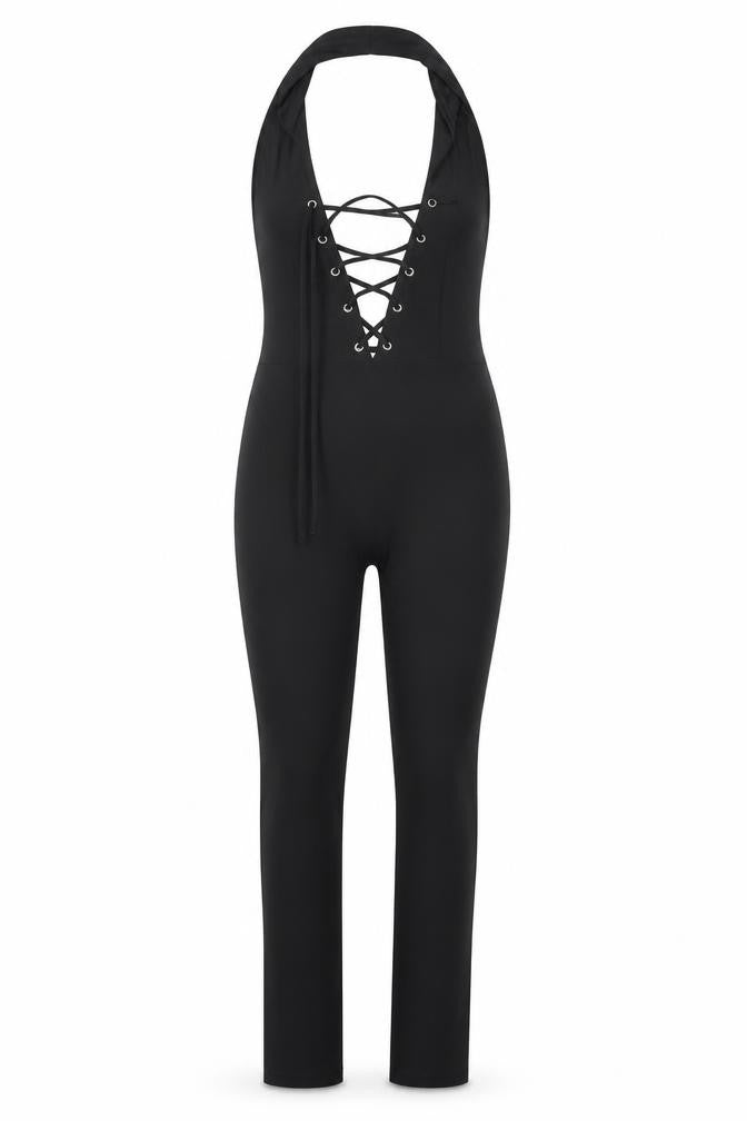 Womens UK Size 8 Boohoo One-Piece Black Catsuit