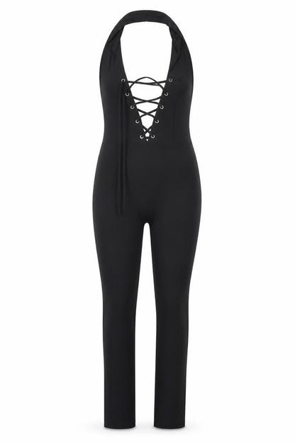 Womens UK Size 8 Boohoo One-Piece Black Catsuit